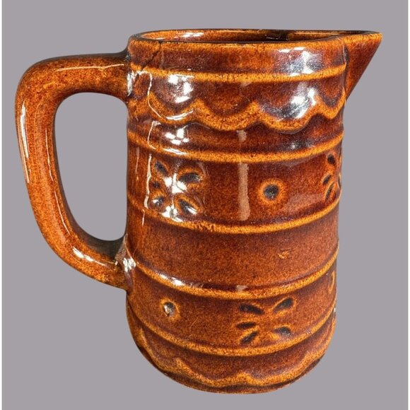 Marcrest Daisy Dot Brown Stoneware Creamer Syrup Pitcher Vintage USA 4" - Picture 4 of 6